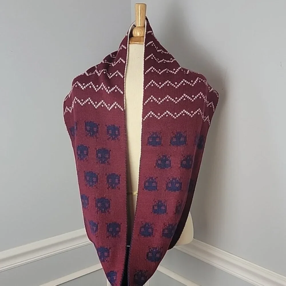 HIPSTER Unisex Navy Blue Burgundy Skull Chevron Knit Reversible Infinity Scarf‎